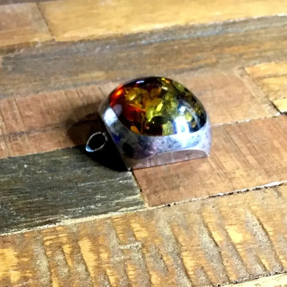 Y2K Boho Resin Amber Pendant with Gold Leaf Look 2001